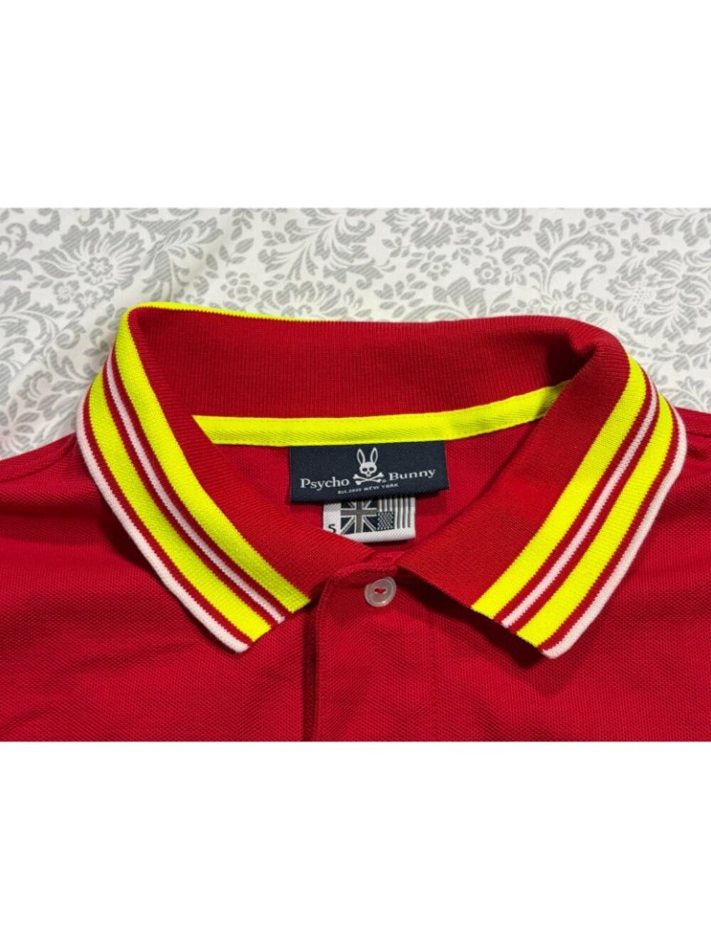 Psycho Bunny Men's Rio Red Yellow Gresham Tipped Short Sleeve Polo Shirt Sz 5 - Picture 6 of 11